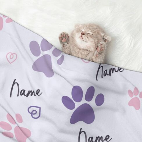 بطانية الكلب المخصصة ، هدايا مخصصة لكلاب الجرو Cat مع Pet Name Paws Pattern Print Ultra Doothing Doots Dots Fabric Double Layer Banket لمحبي الحيوانات الأليفة - بطانية مخصصة للحيوانات الأليفة ، الخزامى in Kuwait