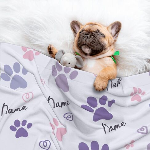 بطانية الكلب المخصصة ، هدايا مخصصة لكلاب الجرو Cat مع Pet Name Paws Pattern Print Ultra Doothing Doots Dots Fabric Double Layer Banket لمحبي الحيوانات الأليفة - بطانية مخصصة للحيوانات الأليفة ، الخزامى in Kuwait