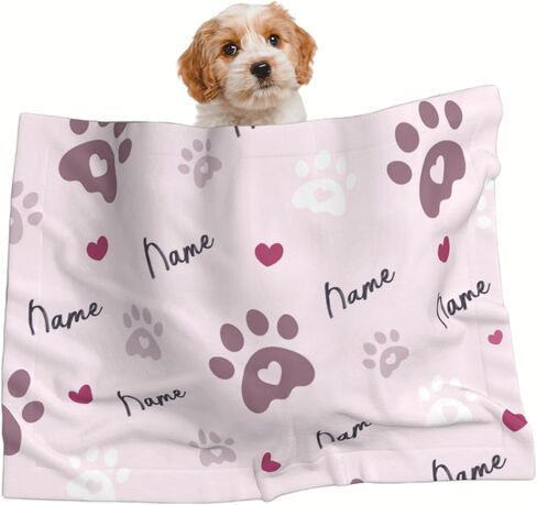 بطانية الكلب المخصصة ، هدايا مخصصة لكلاب الجرو Cat مع Pet Name Paws Pattern Print Ultra Doothing Doots Dots Fabric Double Layer Banket لمحبي الحيوانات الأليفة - بطانية مخصصة للحيوانات الأليفة ، الخزامى in Kuwait