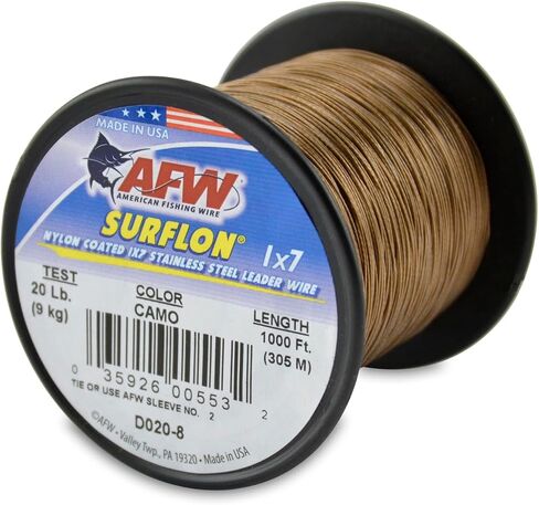 American Fishing Wire Surflon, Nylon Coated 1x7 Stainless Steel Leader Wire, 20 lb Test, 024" Diameter, Black, 30 ft in Saudi Arabia