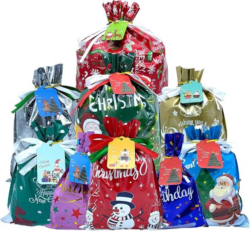 أكياس هدايا Antowin 37pcs مع العلامات ، والأحجام المتنوعة ، وأكياس التغليف هدايا إحباط عيد الميلاد لصالح الحفلات ، وأكياس هدايا عيد الميلاد ، وأكياس قابلة لإعادة الاستخدام in Saudi Arabia