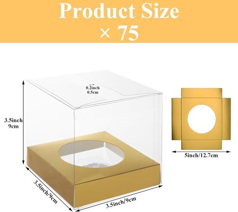 75PCS Candy Apple Boxes with Hole 3.54 Inches Clear Apple Boxes for Treats, Food Grade PET Plastic Favor Boxes with 75 Gold Ribbons and Insert Trays for Standard Caramel Apples, Chocolates, Treats in Saudi Arabia