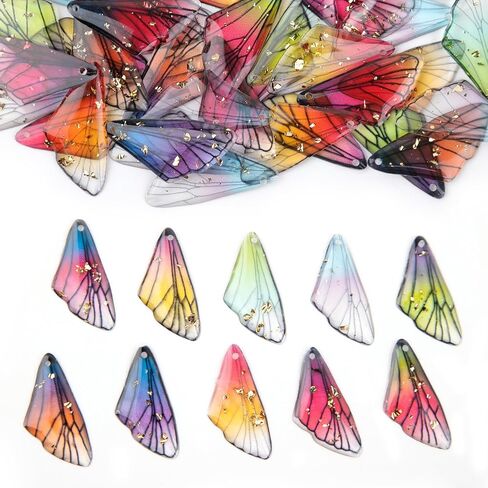 Framendino ، 100 Pack Butterfly Wing Charms Dragonfly Ensects Resin Pendants for DIY أقراط صناعة المجوهرات in Saudi Arabia