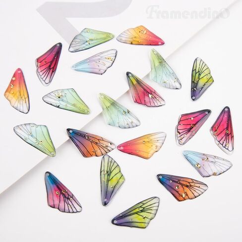 Framendino ، 100 Pack Butterfly Wing Charms Dragonfly Ensects Resin Pendants for DIY أقراط صناعة المجوهرات in Saudi Arabia