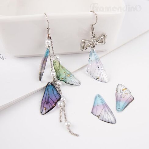 Framendino ، 100 Pack Butterfly Wing Charms Dragonfly Ensects Resin Pendants for DIY أقراط صناعة المجوهرات in Saudi Arabia