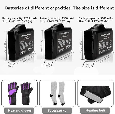 7.4V 5000mAh Li-Polymer Rechargeable Battery Pack Replacement Set Compatible with Heated Gloves Liners Mittens Socks Vest Jacket Hand Muff Charger 7.4v Battery(5000mAh) in Saudi Arabia