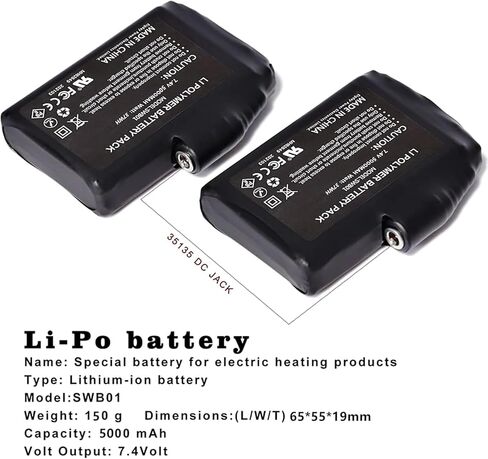 7.4V 5000mAh Li-Polymer Rechargeable Battery Pack Replacement Set Compatible with Heated Gloves Liners Mittens Socks Vest Jacket Hand Muff Charger 7.4v Battery(5000mAh) in Saudi Arabia