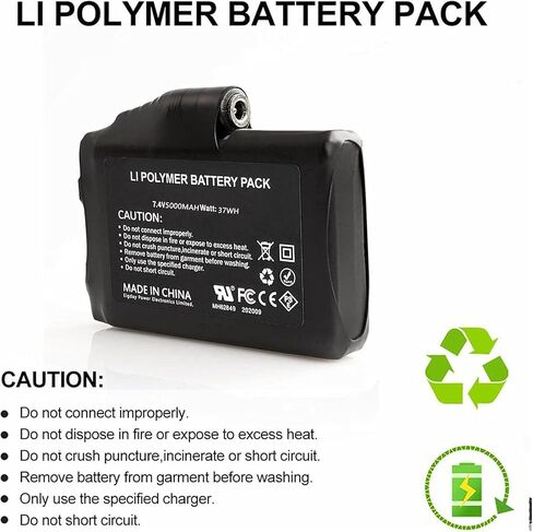 7.4V 5000mAh Li-Polymer Rechargeable Battery Pack Replacement Set Compatible with Heated Gloves Liners Mittens Socks Vest Jacket Hand Muff Charger 7.4v Battery(5000mAh) in Saudi Arabia