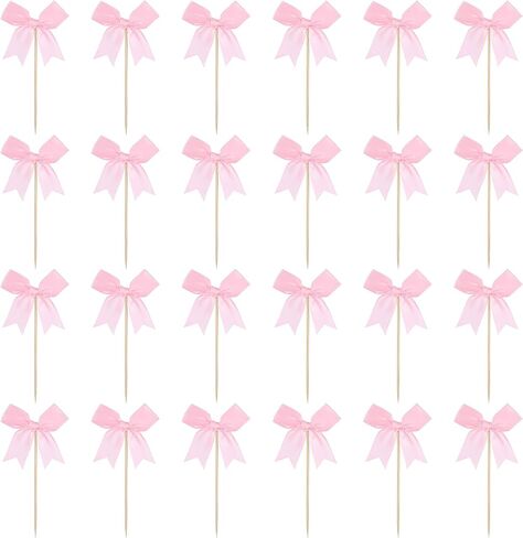 24 Pack Bow Cupcake Toppers, Bow Cupcake Toppers Pink for Weddings/Baby Showers/Bachelorette Parties, Baby Shower Cupcakes Decorations in Saudi Arabia