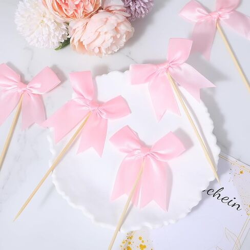 24 Pack Bow Cupcake Toppers, Bow Cupcake Toppers Pink for Weddings/Baby Showers/Bachelorette Parties, Baby Shower Cupcakes Decorations in Saudi Arabia
