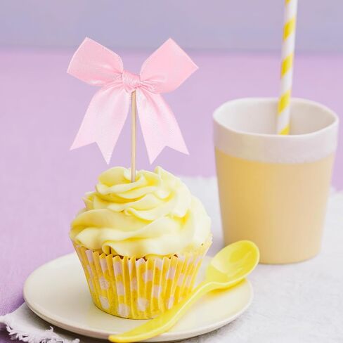 24 Pack Bow Cupcake Toppers, Bow Cupcake Toppers Pink for Weddings/Baby Showers/Bachelorette Parties, Baby Shower Cupcakes Decorations in Saudi Arabia