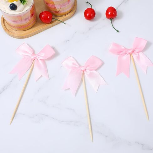 24 Pack Bow Cupcake Toppers, Bow Cupcake Toppers Pink for Weddings/Baby Showers/Bachelorette Parties, Baby Shower Cupcakes Decorations in Saudi Arabia