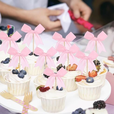 24 Pack Bow Cupcake Toppers, Bow Cupcake Toppers Pink for Weddings/Baby Showers/Bachelorette Parties, Baby Shower Cupcakes Decorations in Saudi Arabia