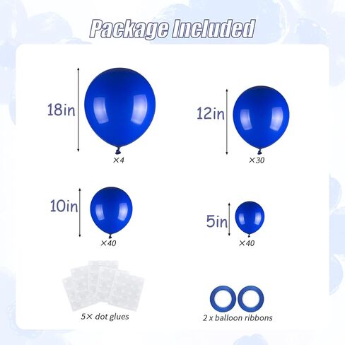 114pcs البالونات الملكية الأزرق الأزرق بأحجام مختلفة ، 18 12 10 5 5 بوصة البالونات الزرقاء الداكنة الأزرق غارلاند تخرج للتخرج سنة جديدة للاستحمام طفل ديكورات الحفلات البحرية in Kuwait