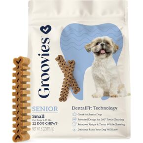 Groovies Slightly Softer, Yet Flexible Dental Chew for Senior Dogs & Delicate Chewers. Powered by USA-Patented DentalFit Tech. No Added Gluten, No Artificial Flavors or Colors. 6oz Small (22Chews) in Saudi Arabia