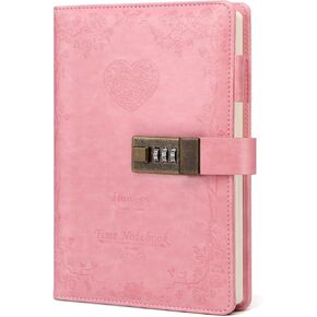 Toplive Diary with Lock, A5 Locking Vintage PU Leather Journal Notebook for Women Men Journal with Lock, Refillable Girls Password Diary with Retro Rose Pattern, Wine Red in Kuwait