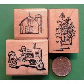 ختم مطاطي خشبي لجبل لجرار صنع البطاقات ، حظيرة وذرة ، مجموعة من 3 طوابع مطاطية مثبتة على خشب الخشب in Kuwait