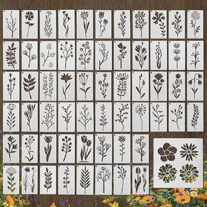 استنسل الزهور ، 60pcs استنسل الطلاء البري و 1pc قالب رسومات الشعار المبتكرة DIY ، والسترات النباتية القابلة لإعادة الاستخدام للحرف اليدوية ، والرسم على الجدران ، والخشب ، وصنع البطاقات ، وتزيين الكعكة in Kuwait