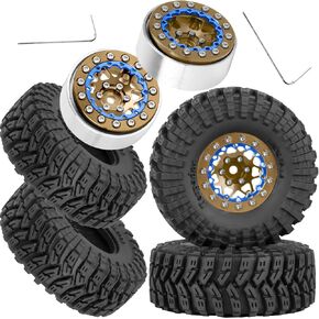 1.3 Beadlock Tire Set for 1/18 Trx4m,1/24 SCX24 FCX24 RC Crawler Car,1.3 Beadlock Wheels and Tires,Alloy Aluminium Wheels w/Swamp Claw Mud Terrain Rubber Tires,Brown in Saudi Arabia