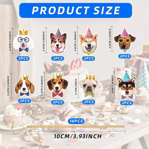 16 PCS Pet Dog Cupcake Toppers - Puppy Cupcake Toppers, Dog Cake Topper, Dog Birthday Decorations in Saudi Arabia
