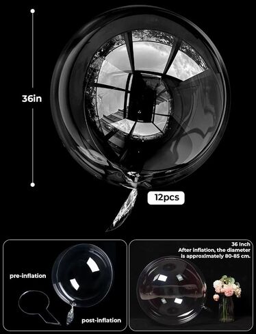 36 Inch Bobo Balloons – Transparent Clear Bubble Balloons for Stuffing with Helium, 12 Pcs Large Balloon for DIY Party Decor, Birthday, Wedding, Baby Shower, Anniversary, Indoor Outdoor Celebration in Saudi Arabia