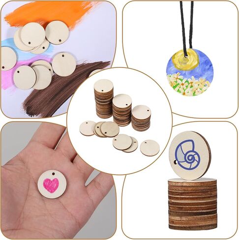 100 Pcs Wood Circles for Crafts, 1 in Natural Wood Pieces for Crafts, Unfinished Round Slices Ornaments, Small Blank Wooden Discs for DIY Art and Craft Decorations in Saudi Arabia