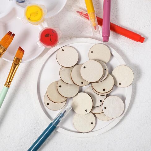 100 Pcs Wood Circles for Crafts, 1 in Natural Wood Pieces for Crafts, Unfinished Round Slices Ornaments, Small Blank Wooden Discs for DIY Art and Craft Decorations in Saudi Arabia