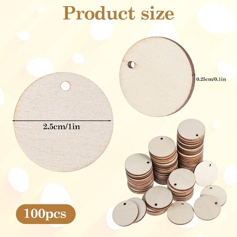 100 Pcs Wood Circles for Crafts, 1 in Natural Wood Pieces for Crafts, Unfinished Round Slices Ornaments, Small Blank Wooden Discs for DIY Art and Craft Decorations in Saudi Arabia