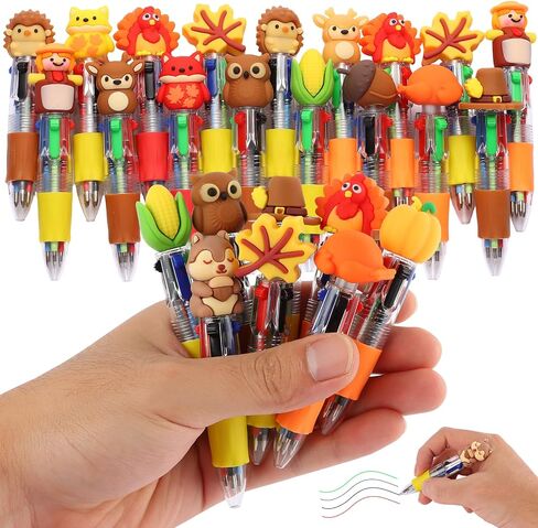 25 PCS عيد الشكر القلم متعدد الألوان في رسم كاريكاتوري واحد لطيف المرح 4 في 1 أقلام اللطيف كاواي القيقب يترك القرع فزاعة والديك الرومي على شكل أقلام ربة بارد للأطفال هدايا ممتعة للأطفال in Kuwait