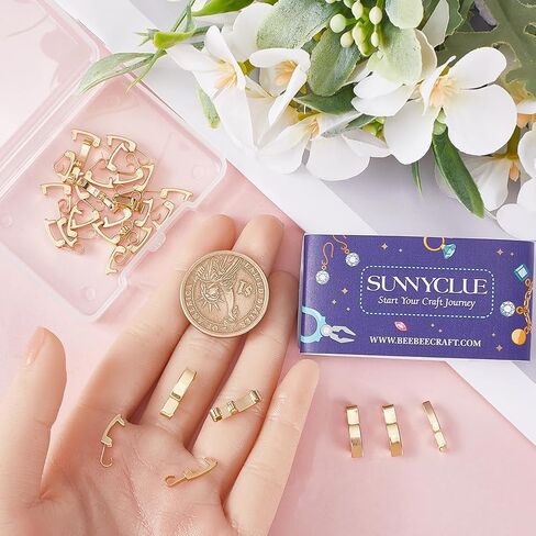Sunnyclue 1 Box 32pcs 24k طية مطلية الذهب على موسع سوار المشبك ومشابك امتداد قلادة المشابك المقاطع المعدنية لمجوهرات صنع الأساور قلادات النساء. in Saudi Arabia