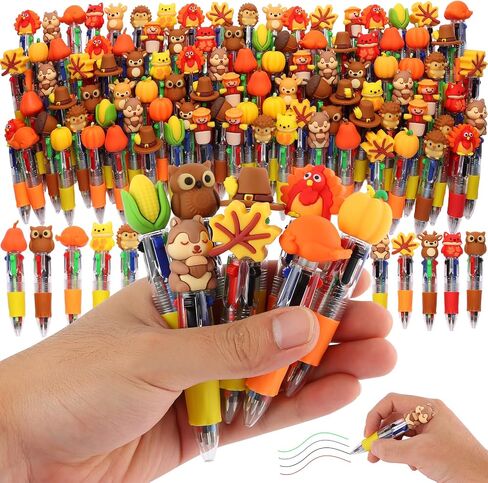25 PCS عيد الشكر القلم متعدد الألوان في رسم كاريكاتوري واحد لطيف المرح 4 في 1 أقلام اللطيف كاواي القيقب يترك القرع فزاعة والديك الرومي على شكل أقلام ربة بارد للأطفال هدايا ممتعة للأطفال in Kuwait