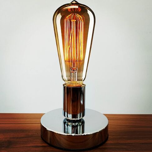 Edison Desk Lamp, Vintage Table Lamp Base, E26 E27 Industrial Retro Loft Light with Plug in Cord On/Off Switch, Bedside Lamp Holder, Home/Office/College Dorm Lighting Decor, Silver (No Bulb) in Saudi Arabia