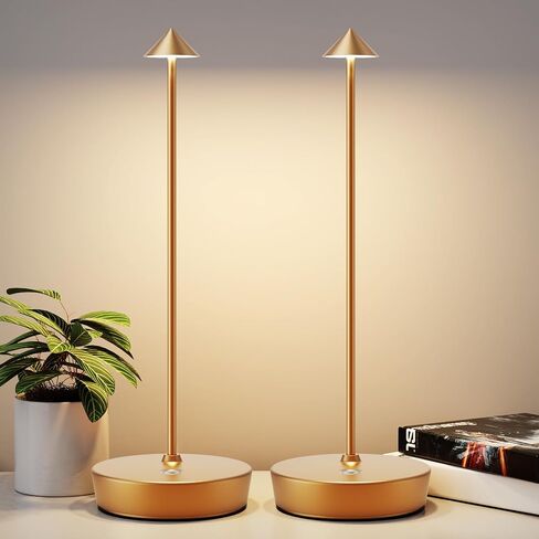 2Pack Rechargeable Cordless Table Lamp, Portable Powered LED Battery 6000mAh Metal USB Desk Lamp, 3 Levels Brightness Light for Restaurants Outdoor (2pack Bronze) in Kuwait