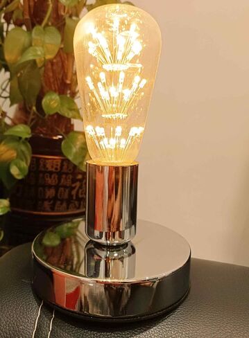 Edison Desk Lamp, Vintage Table Lamp Base, E26 E27 Industrial Retro Loft Light with Plug in Cord On/Off Switch, Bedside Lamp Holder, Home/Office/College Dorm Lighting Decor, Silver (No Bulb) in Saudi Arabia