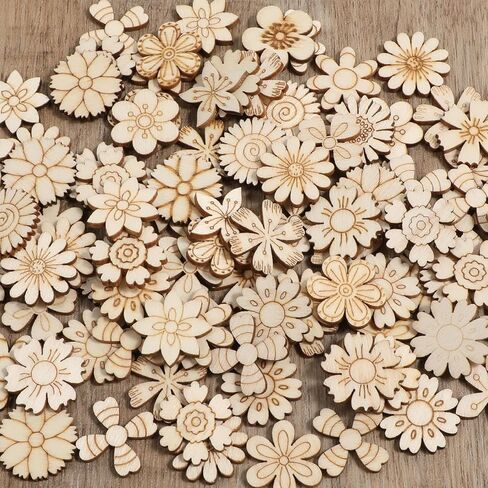 100 pcs غير مكتملة قطع خشبية الخشب الخشبية القطع الخشبية زهور الخشب in Saudi Arabia