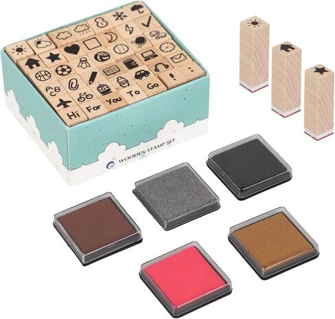 Koqye Alphabet Stamps Set - 40Pcs Wooden Letter Stamps with Ink Pad for Crafting, Decorative Rubber Stamps Kit with Storage Box DIY Card Making Supplies (Letter Stamps) in Saudi Arabia