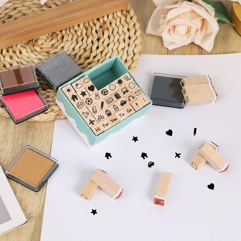 Koqye Alphabet Stamps Set - 40Pcs Wooden Letter Stamps with Ink Pad for Crafting, Decorative Rubber Stamps Kit with Storage Box DIY Card Making Supplies (Letter Stamps) in Saudi Arabia