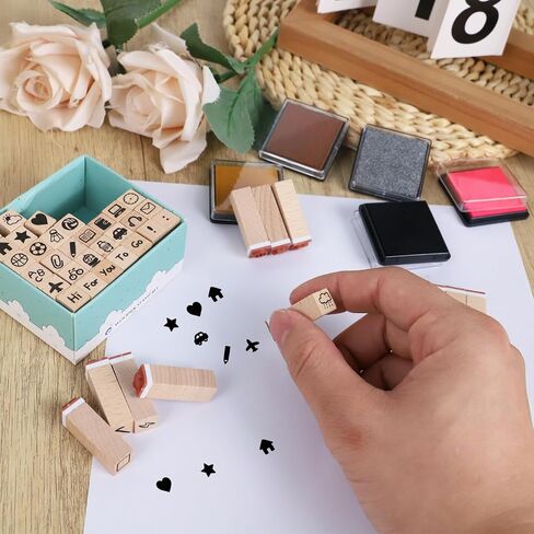 Koqye Alphabet Stamps Set - 40Pcs Wooden Letter Stamps with Ink Pad for Crafting, Decorative Rubber Stamps Kit with Storage Box DIY Card Making Supplies (Letter Stamps) in Saudi Arabia