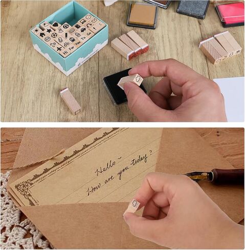 Koqye Alphabet Stamps Set - 40Pcs Wooden Letter Stamps with Ink Pad for Crafting, Decorative Rubber Stamps Kit with Storage Box DIY Card Making Supplies (Letter Stamps) in Saudi Arabia
