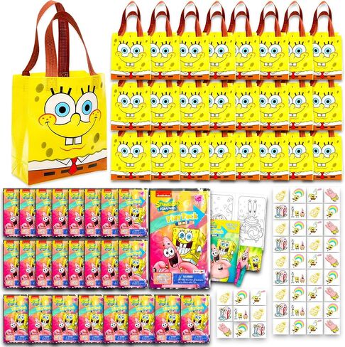 SpongeBob Party Favors Ultimate Bundle - 24 ضيفًا مع حقائب الحفلات ، ومجموعة كتب أنشطة التلوين الصغيرة ، والملصقات ، والوشم المؤقت | مستلزمات حفلات عيد ميلاد سبونجبوب للأطفال in Saudi Arabia
