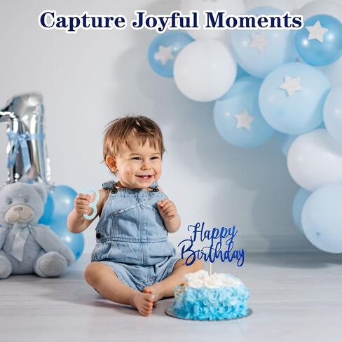 2 PCS زرقاء عيد ميلاد سعيد الكعكة العليا ، الكعكة الزرقاء أعلى لحفلات أعياد الميلاد ، الذكرى السنوية (7.5 بوصة) in Kuwait