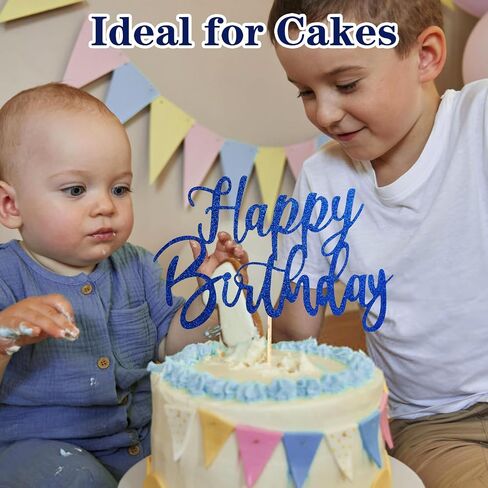 2 PCS زرقاء عيد ميلاد سعيد الكعكة العليا ، الكعكة الزرقاء أعلى لحفلات أعياد الميلاد ، الذكرى السنوية (7.5 بوصة) in Kuwait