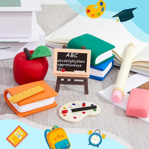 Soulchen 10 PCS School Cake Decorations Apple Easel Book Pencil Stationery Welcome Party Form for Chapricted Surned Party Supplies in Saudi Arabia