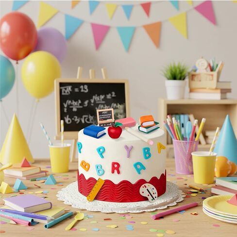 Soulchen 10 PCS School Cake Decorations Apple Easel Book Pencil Stationery Welcome Party Form for Chapricted Surned Party Supplies in Saudi Arabia