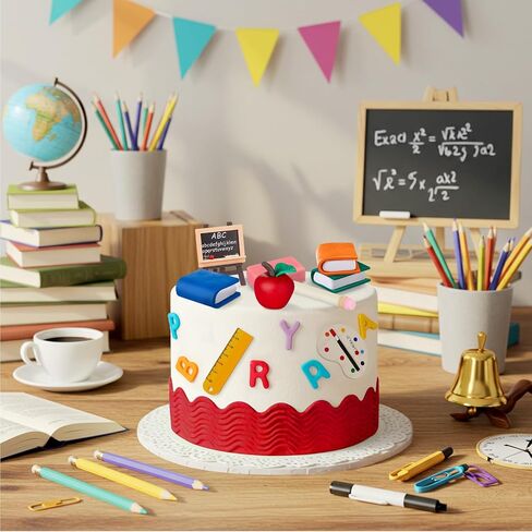 Soulchen 10 PCS School Cake Decorations Apple Easel Book Pencil Stationery Welcome Party Form for Chapricted Surned Party Supplies in Saudi Arabia