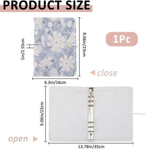 Superfindings A5 Binder 6 Ring Ring Cover 9.1 "x6.3" غطاء مخطط شخصي فضفاض مع زر زهور الزهور الموروثة لمخطط A5 إدراج ورقة إعادة الملء (بدون ورقة إعادة الملء) in Saudi Arabia