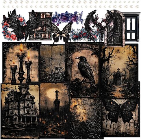 ورقة القصاصات القوطية ورقة الأوساط الأكاديمية المظلمة ملصق خمر Junk Journal Supply Kit Gothic Wall Art Retro Collage Art Prints of Black Mystical Butterfly for Card Making Crafting (Damon) in Saudi Arabia