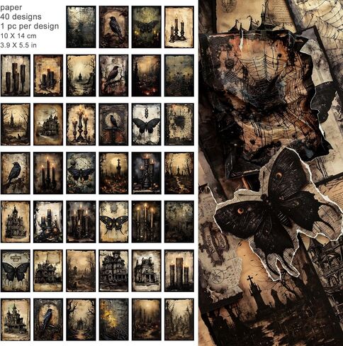 ورقة القصاصات القوطية ورقة الأوساط الأكاديمية المظلمة ملصق خمر Junk Journal Supply Kit Gothic Wall Art Retro Collage Art Prints of Black Mystical Butterfly for Card Making Crafting (Damon) in Saudi Arabia