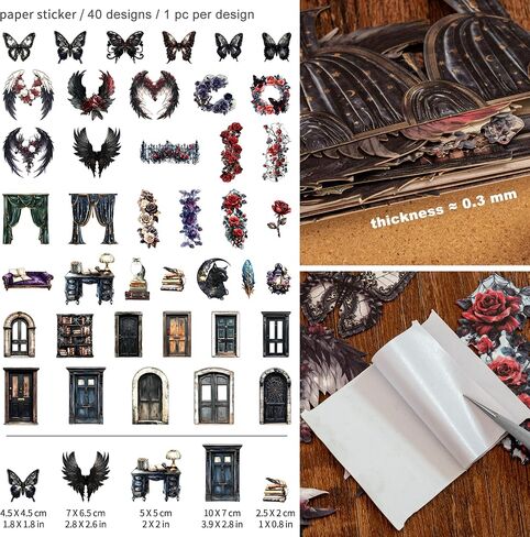 ورقة القصاصات القوطية ورقة الأوساط الأكاديمية المظلمة ملصق خمر Junk Journal Supply Kit Gothic Wall Art Retro Collage Art Prints of Black Mystical Butterfly for Card Making Crafting (Damon) in Saudi Arabia