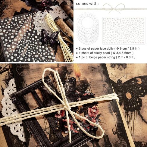 ورقة القصاصات القوطية ورقة الأوساط الأكاديمية المظلمة ملصق خمر Junk Journal Supply Kit Gothic Wall Art Retro Collage Art Prints of Black Mystical Butterfly for Card Making Crafting (Damon) in Saudi Arabia